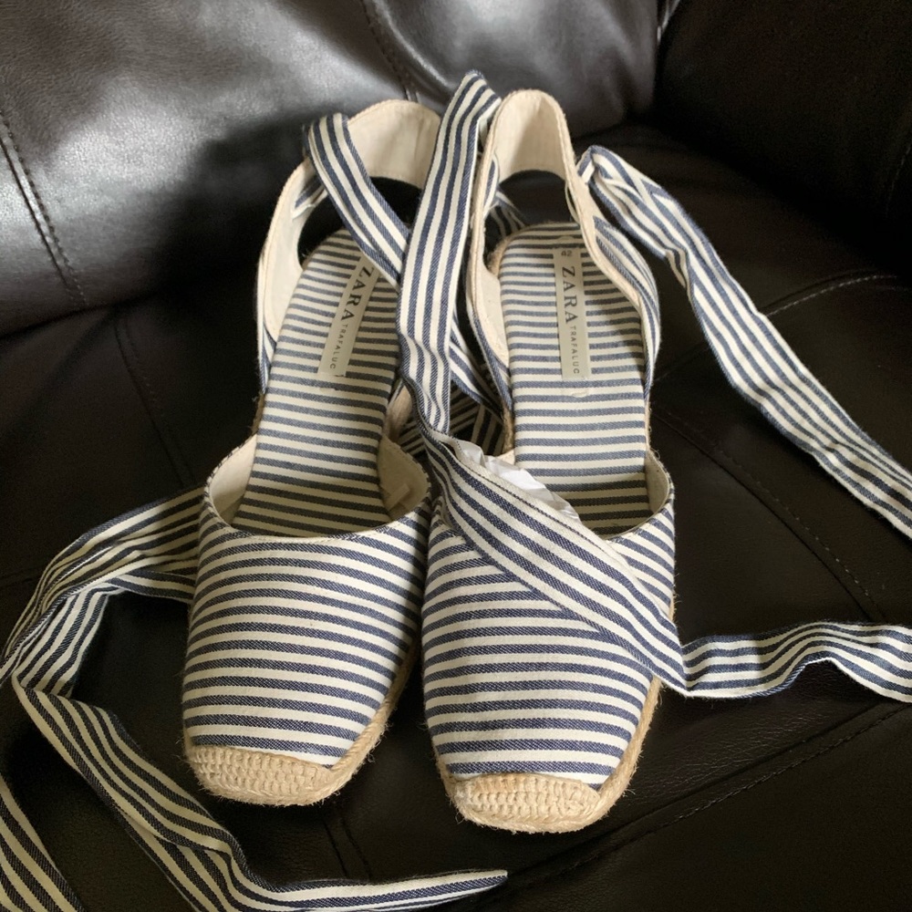 Zara Blue & White Espadrilles Size 11